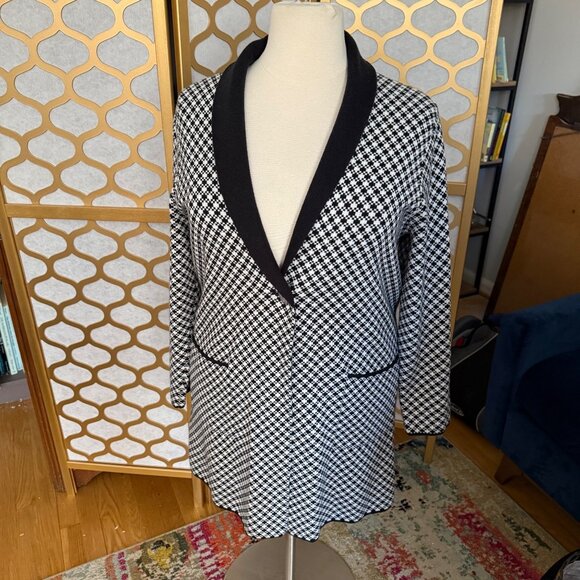Lands End Size XL 18 Black & White Houndstooth Shawl Collar Long Cardigan Jacket - Picture 12 of 15